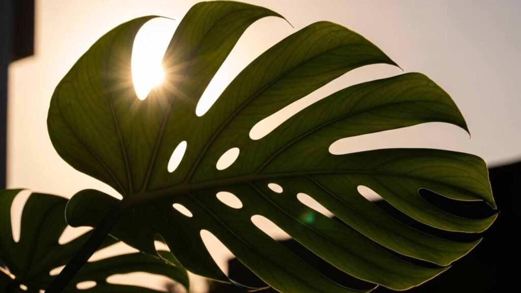 Aprenda a descrever raio de sol atravessando folha de monstera no prompt