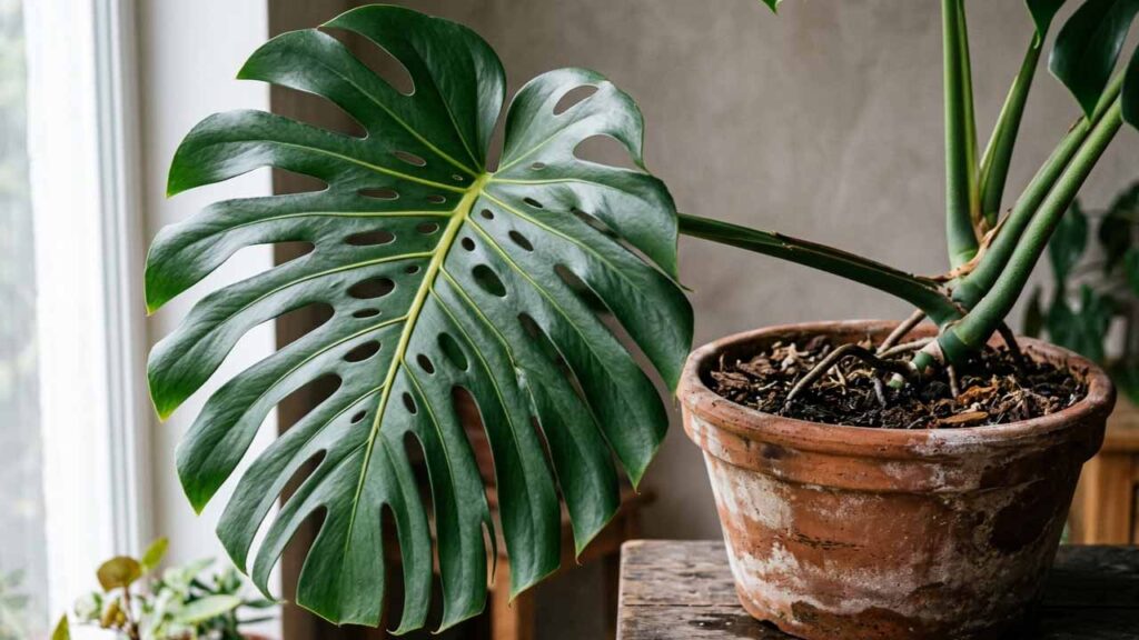 Passo a passo para gerar monstera deliciosa em vaso de terracota com luz de janela