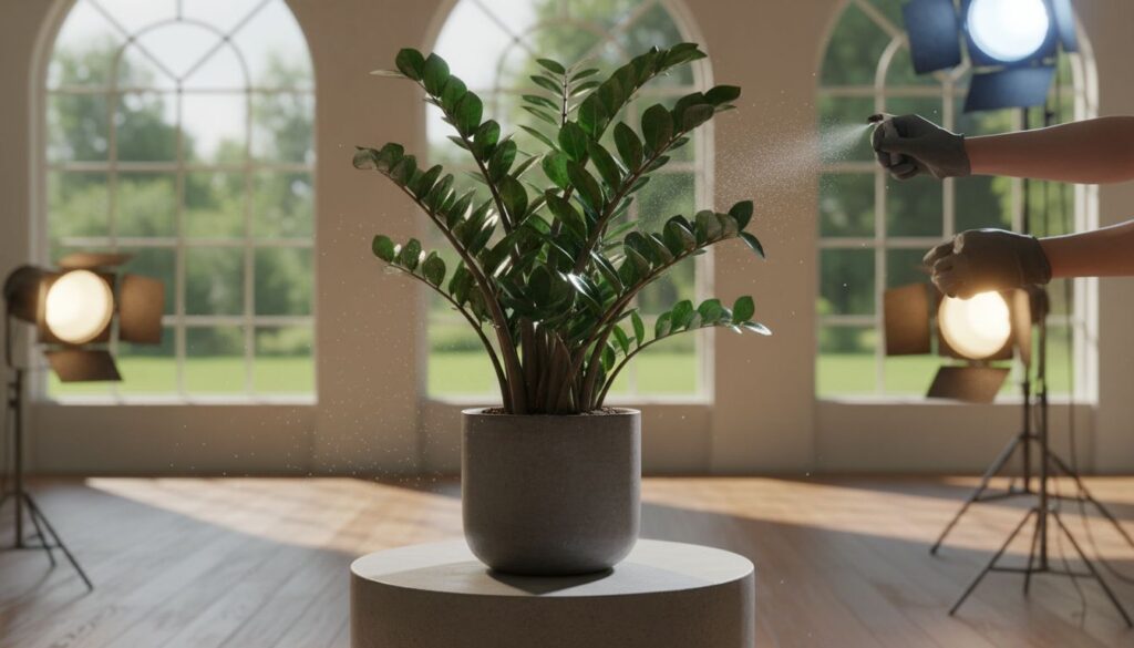 Ajuste de textura e iluminação para Zamioculca zamiifolia realista sem aparência de plástico