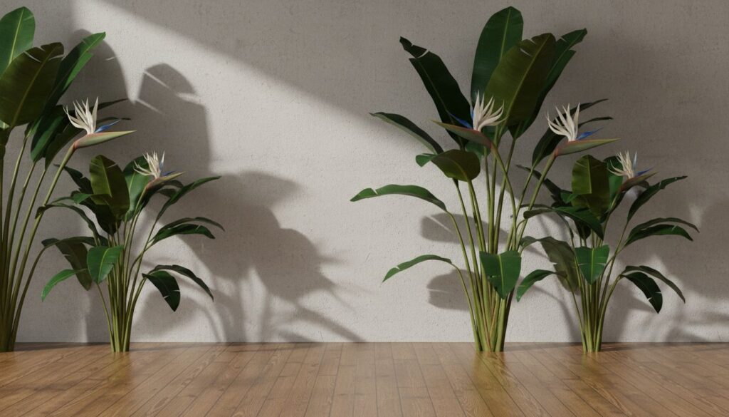 Configuração de sombra ideal para criar profundidade na Strelitzia nicolai