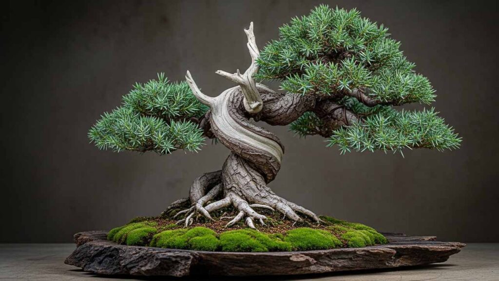 gerar bonsai junípero com raízes expostas no Midjourney