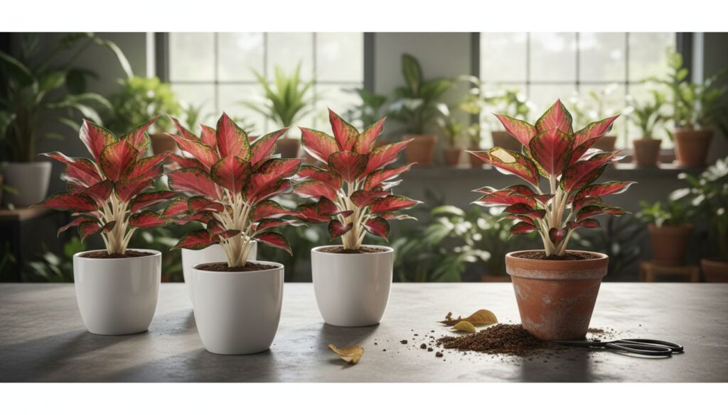 O efeito “folha perfeita demais” na Aglaonema red siam e como quebrar isso
