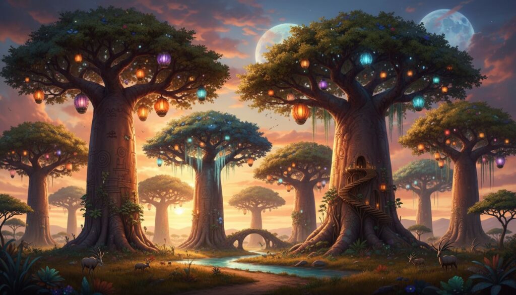 10 prompts para criar árvores gigantes inspiradas no Baobá africano