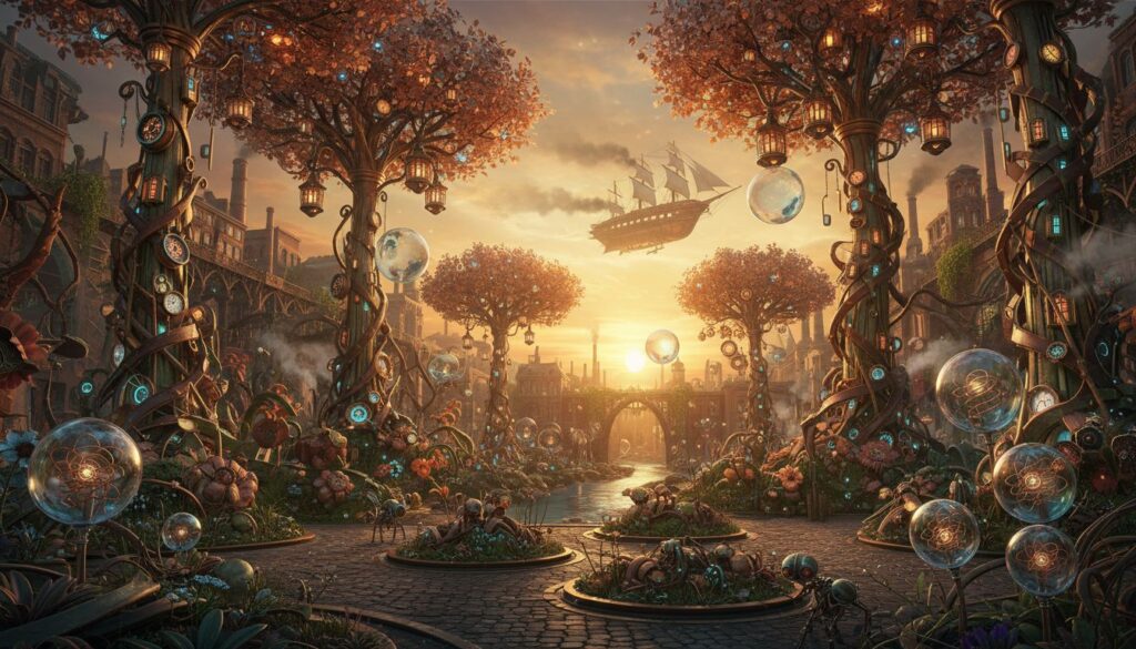 Como criar vegetações steampunk usando prompts cinematográficos