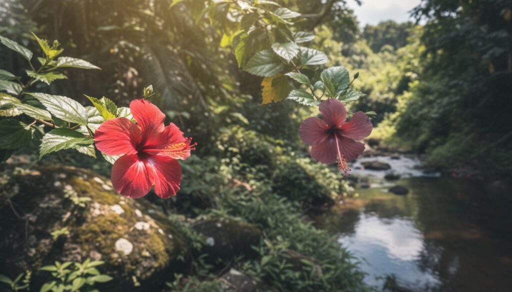 O contraste natural da Hibiscus rosa-sinensis em imagens de IA