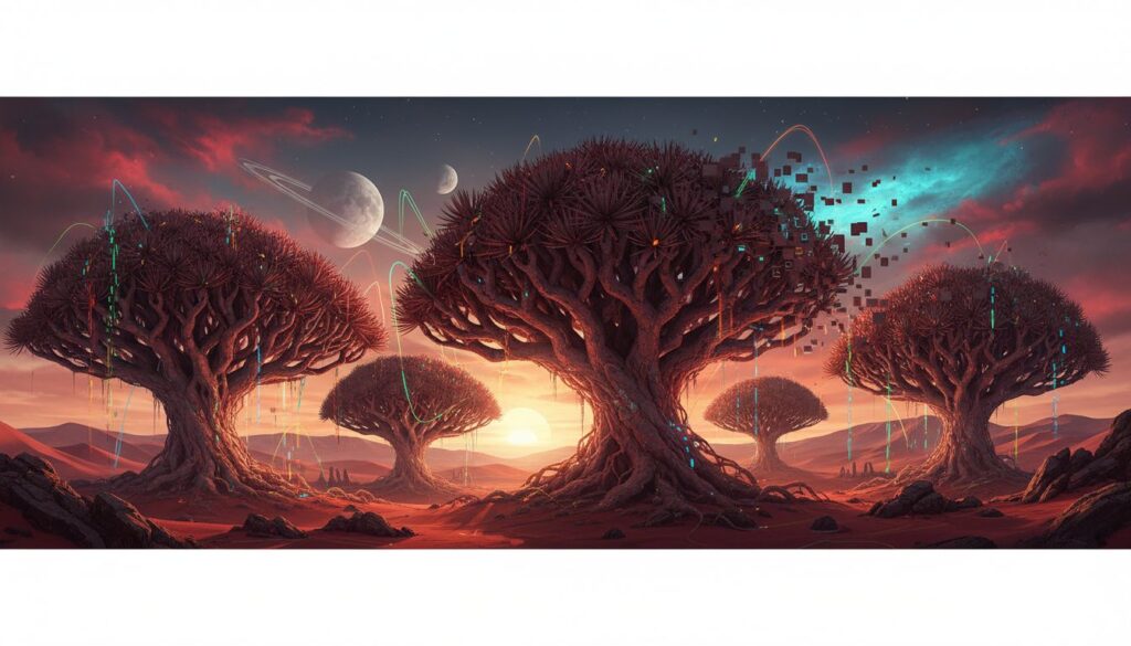 O desafio de recriar a copa dramática da Dragon Blood Tree em imagens de IA