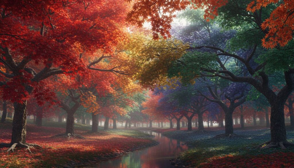 O equilíbrio de cores na Ácer japonês em imagens geradas