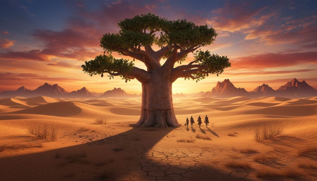 Prompts cinematográficos para árvores gigantes em desertos africanos