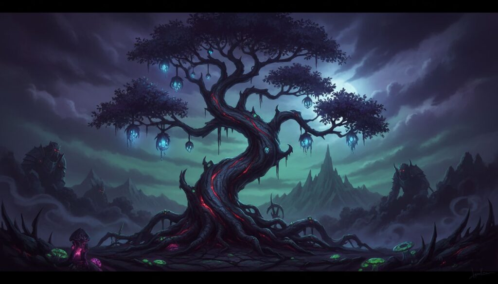 Prompts de árvores sombrias perfeitas para arte dark fantasy