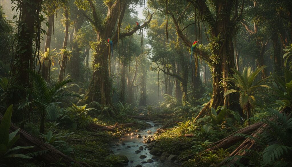 Prompts para criar árvores tropicais densas estilo documentário