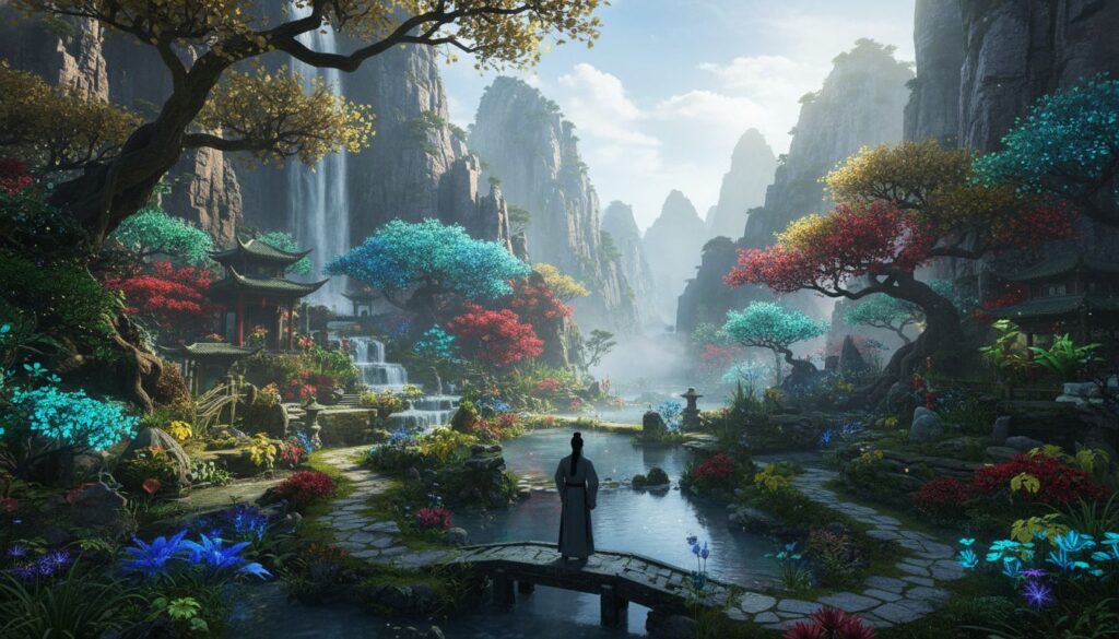 Prompts para criar jardins secretos escondidos em montanhas chinesas