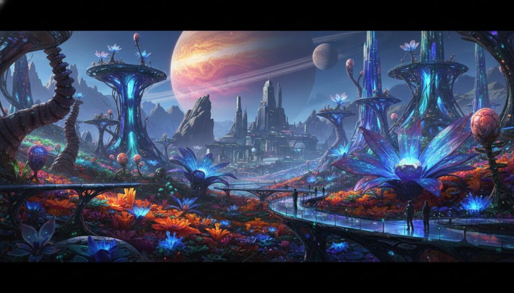 Prompts para gerar flores alienígenas em planetas futuristas