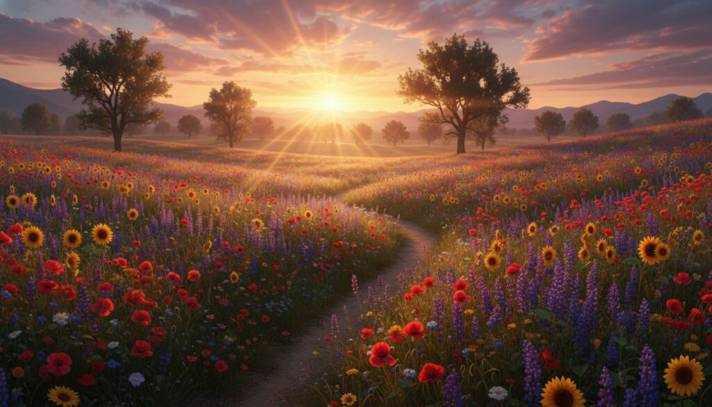 Prompts secretos para criar campos floridos épicos para wallpapers